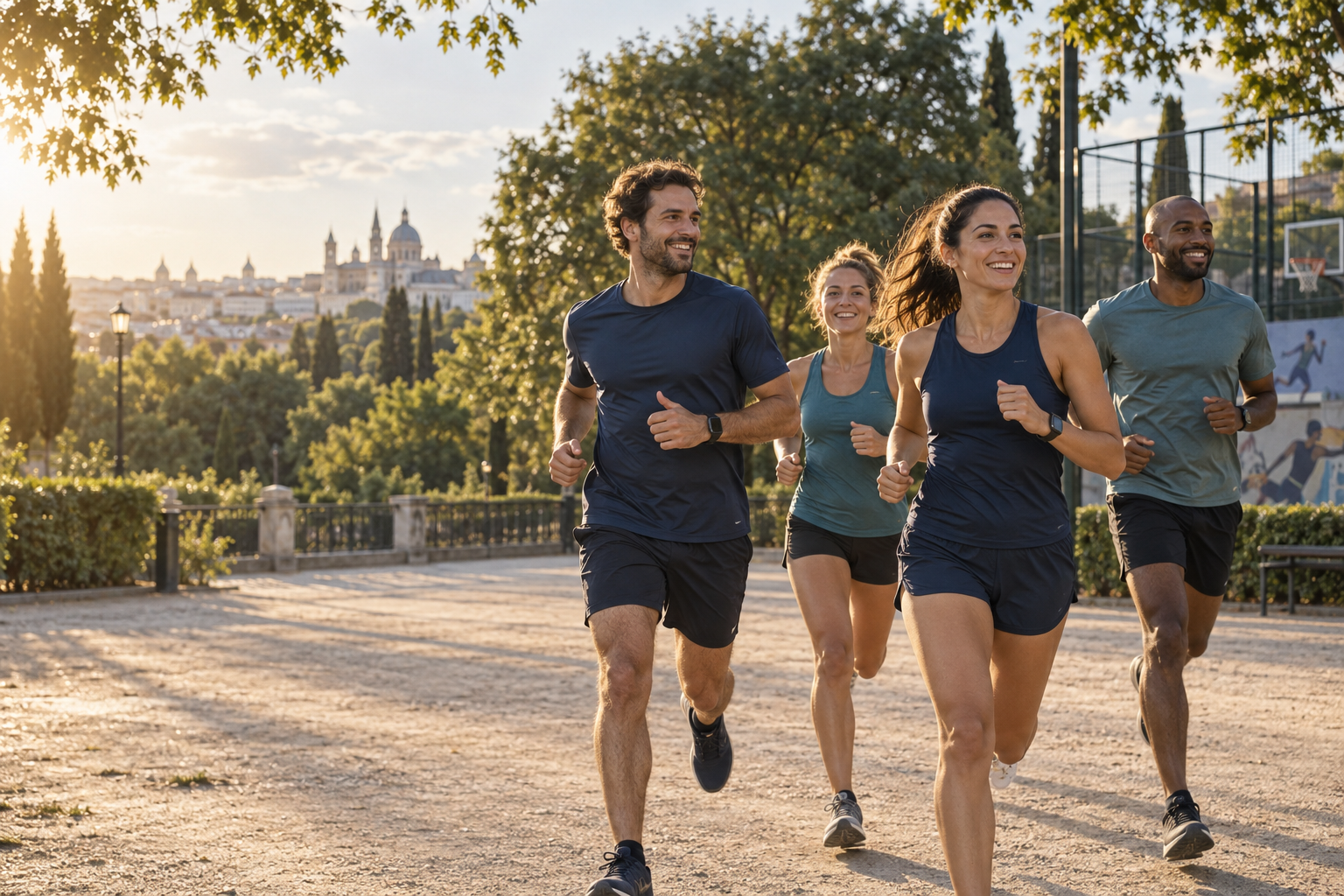 Amigos corriendo juntos en un parque